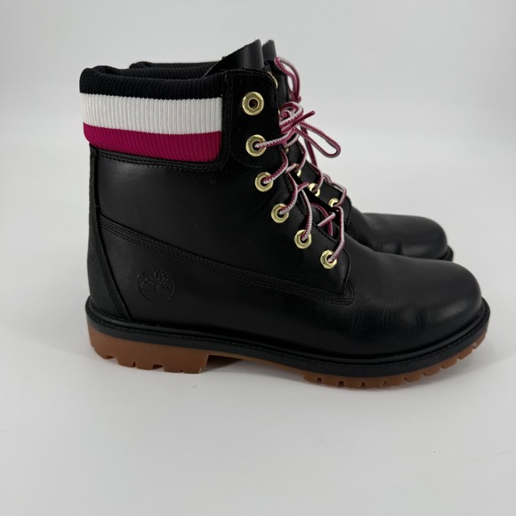 Timberland Heritage 6" Black Leather Waterproof Boots Womens Size 10 Lug Sole - Picture 3 of 10